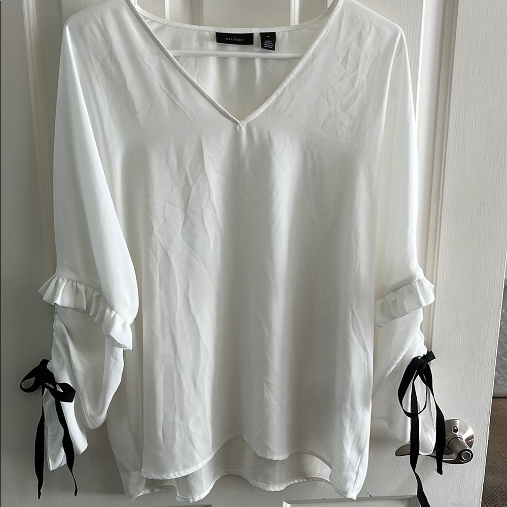 Halogen White Blouse with Ruffled Sleeves with tie.